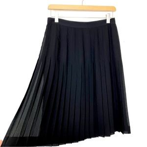 Vintage black pleated full midi skirt semi sheer layered classic classic silk